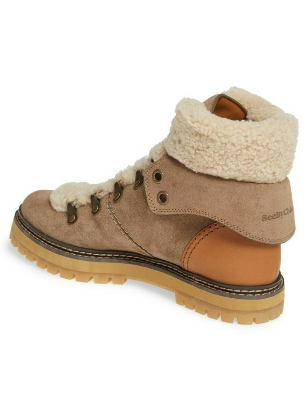 See by Chloe Eileen Women's Suede & Sheepskin Ankle Boot in Taupe Size 36 / US 6 - Picture 2 of 6